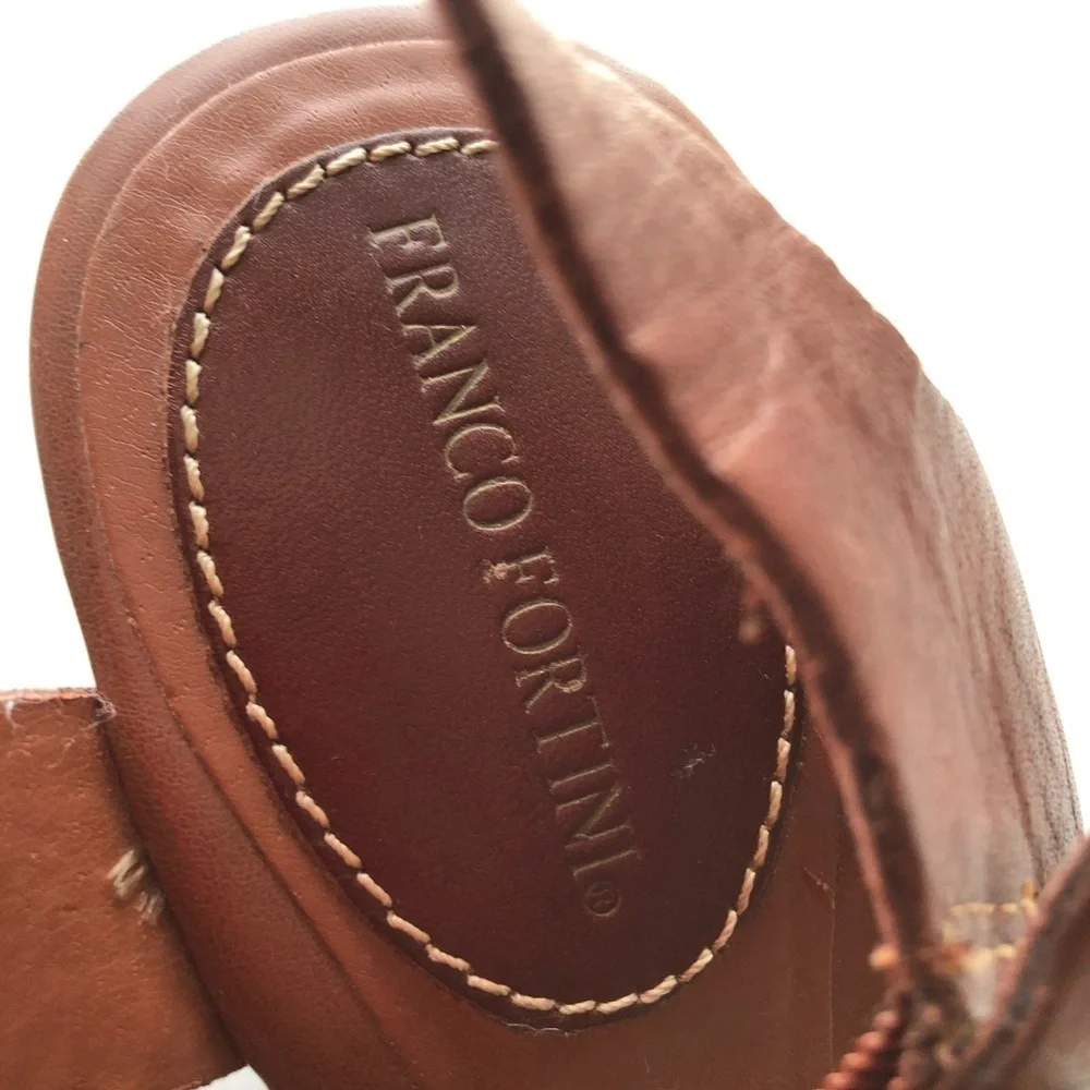 Franco Fortini Braided Leather Wood Wedge Cut Out